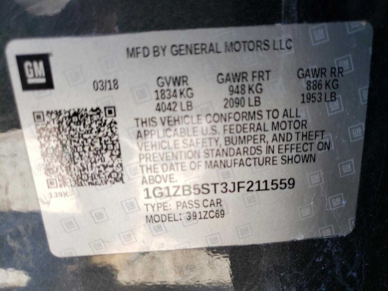 Photo 10 from auction – 2018 CHEVROLET MALIBU LS with VIN 1G1ZB5ST3JF211559