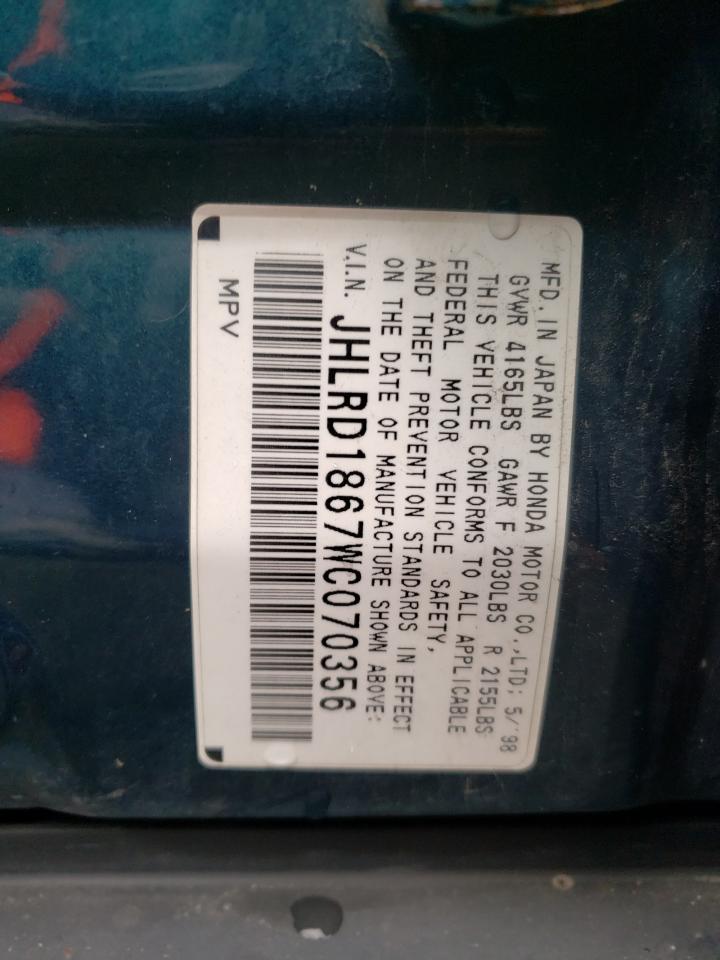 Photo 10 from auction – 1998 HONDA CR-V EX with VIN JHLRD1867WC070356