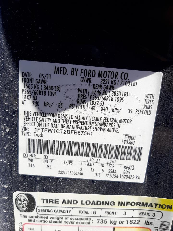 Photo 10 from auction – 2011 FORD F150 SUPER with VIN 1FTFW1CT2BFB57551