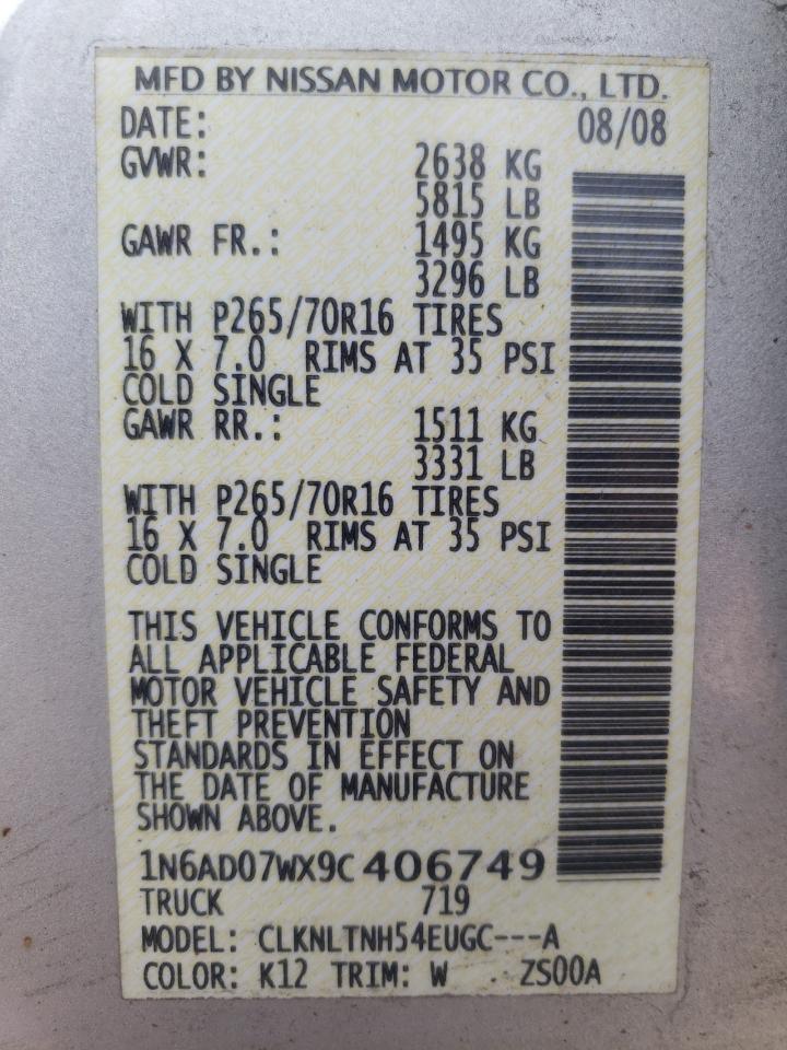 Photo 10 from auction – 2009 NISSAN FRONTIER C with VIN 1N6AD07WX9C406749