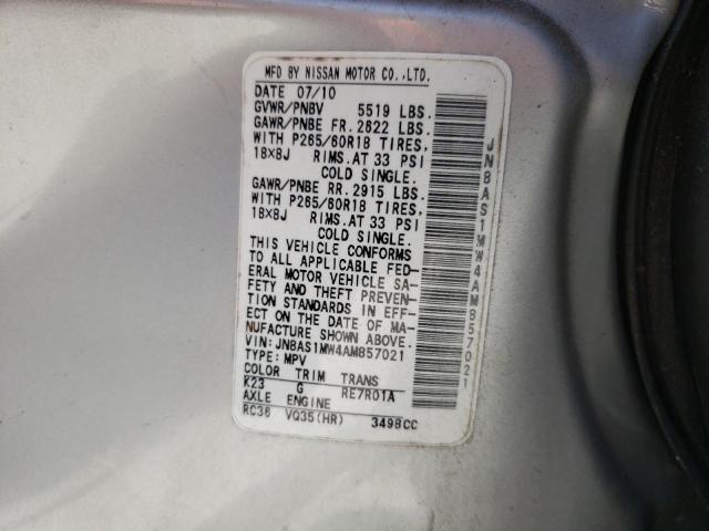 Photo 10 from auction – 2010 INFINITI FX35 with VIN JN8AS1MW4AM857021