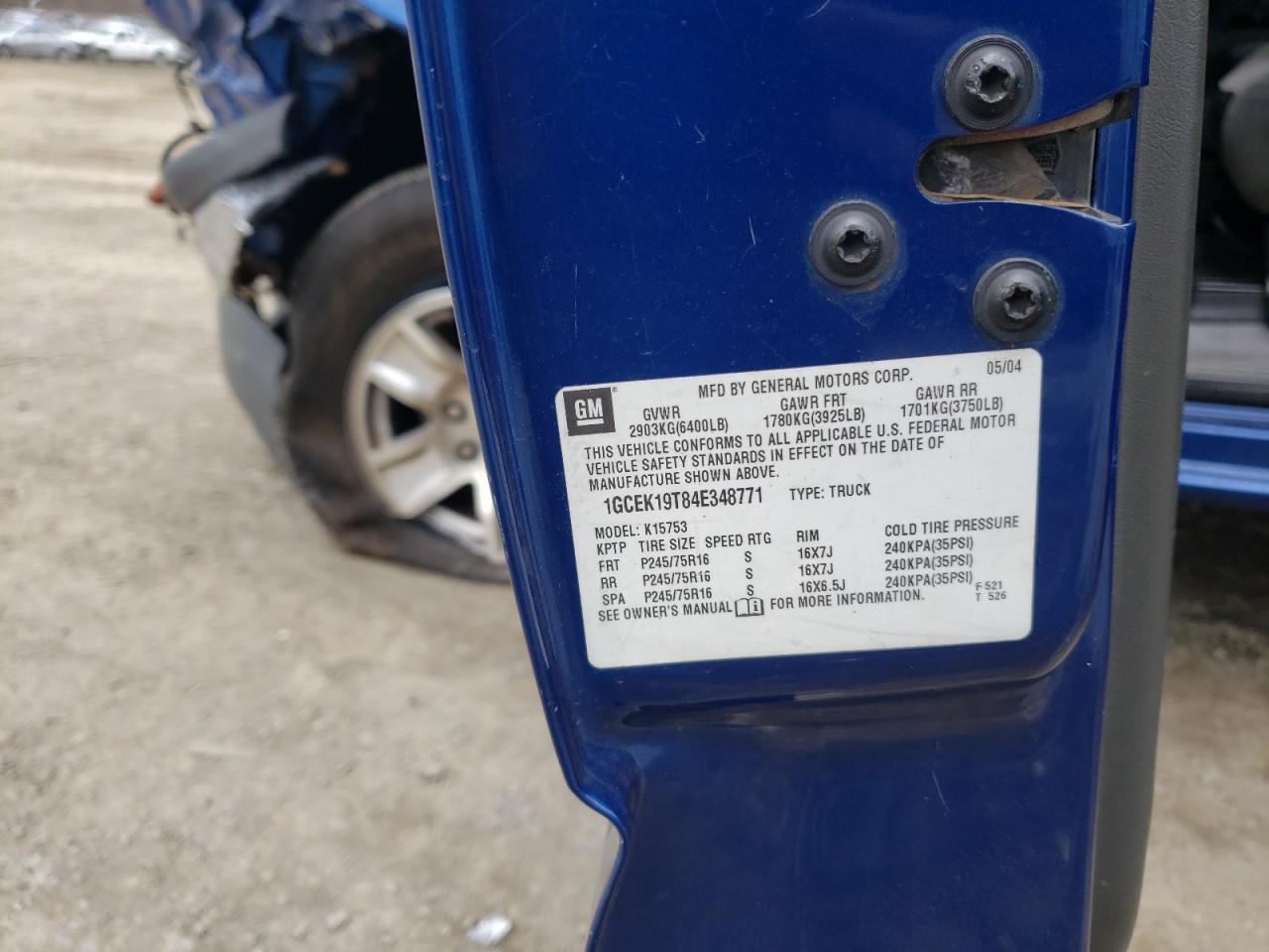 Foto 10 de la subasta – 2004 CHEVROLET SILVERADO con VIN 1GCEK19T84E348771