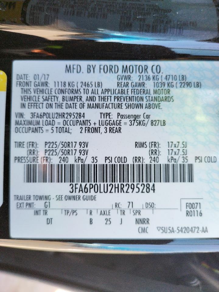 Photo 10 from auction – 2017 FORD FUSION SE with VIN 3FA6P0LU2HR295284