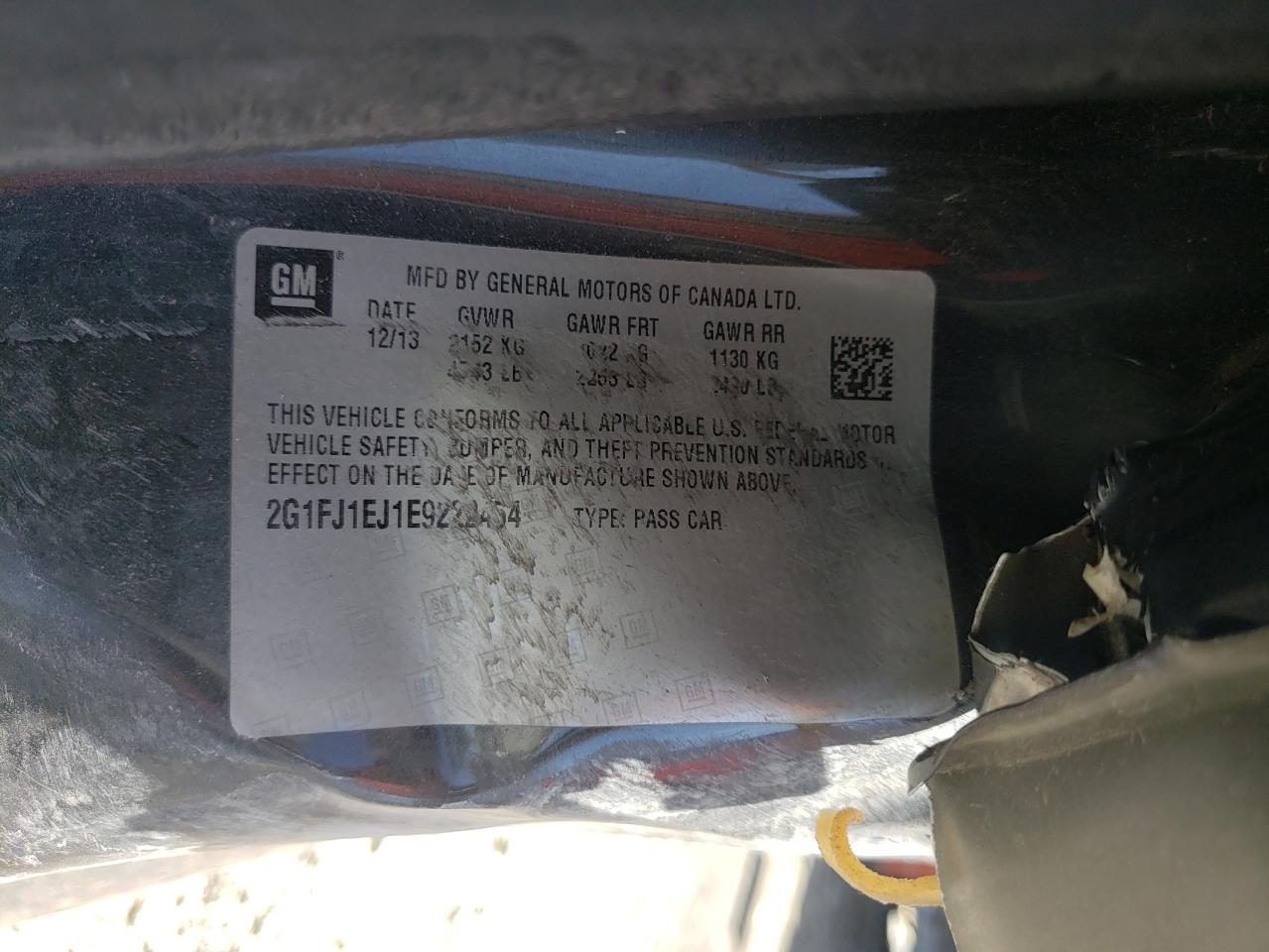 Photo 10 from auction – 2014 CHEVROLET CAMARO SS with VIN 2G1FJ1EJ1E9222454