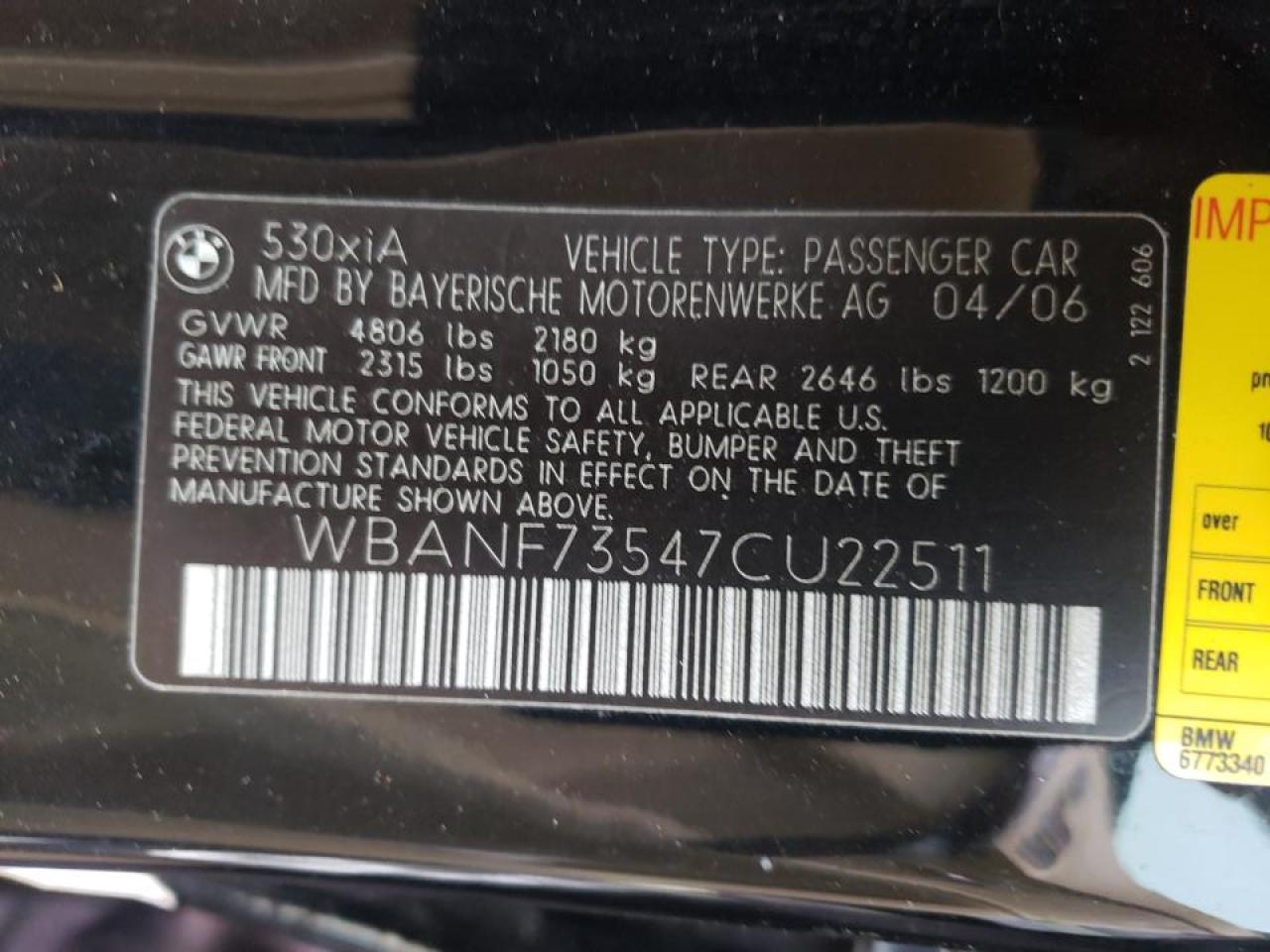 Photo 10 from auction – 2007 BMW 530 XI with VIN WBANF73547CU22511