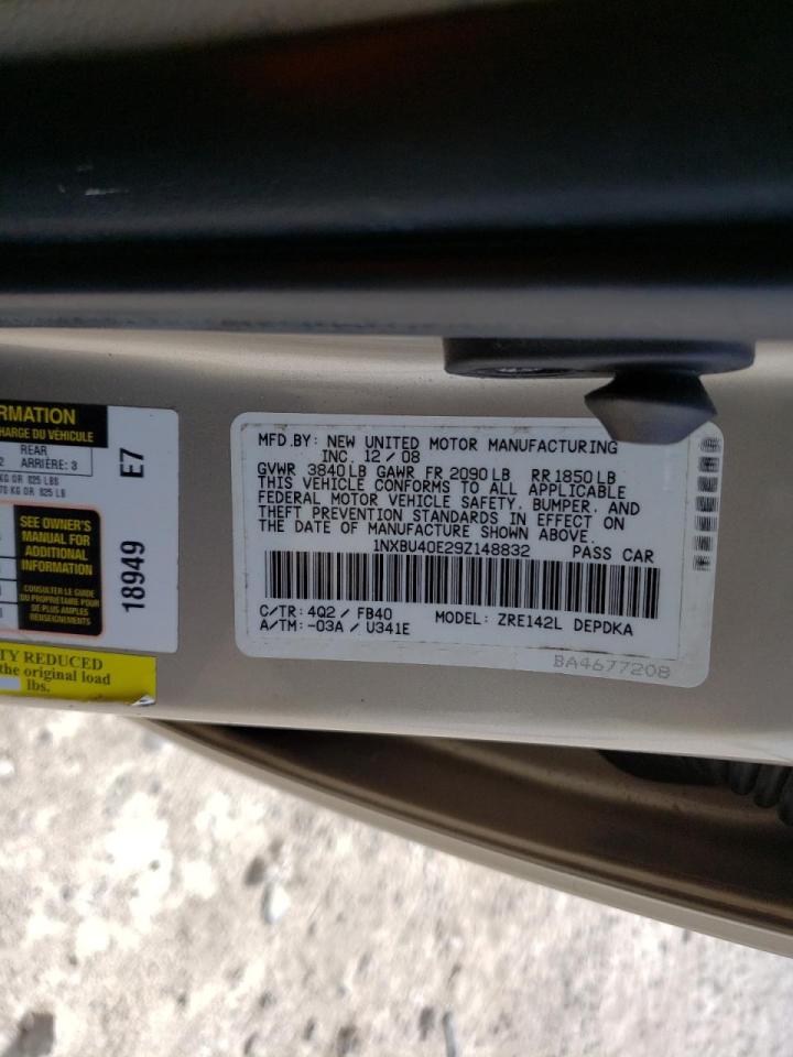 Photo 10 from auction – 2009 TOYOTA COROLLA BA with VIN 1NXBU40E29Z148832