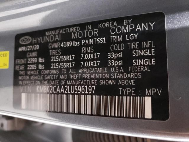 Photo 10 from auction – 2020 HYUNDAI KONA SEL with VIN KM8K2CAA2LU596197