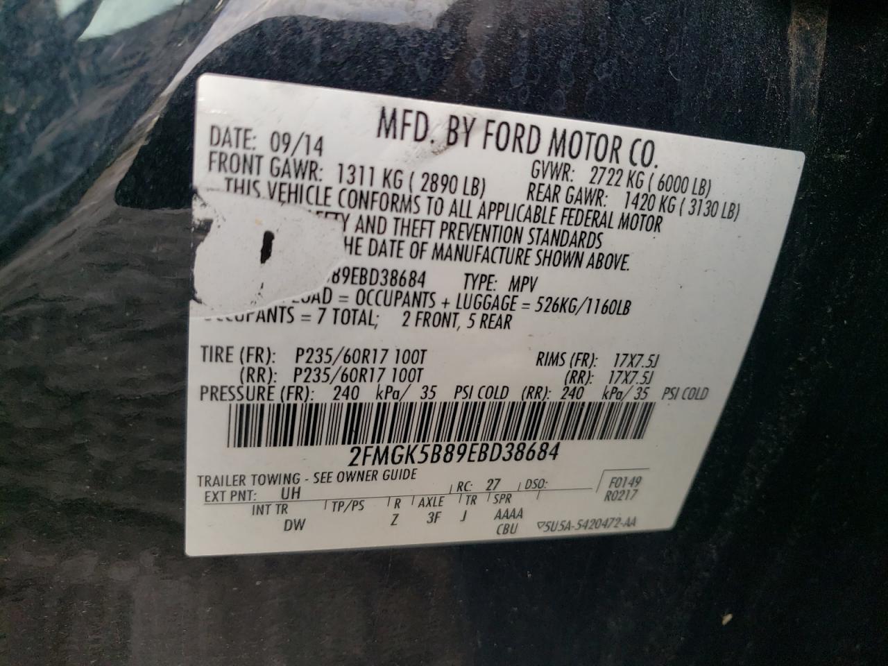 Photo 10 from auction – 2014 FORD FLEX SE with VIN 2FMGK5B89EBD38684