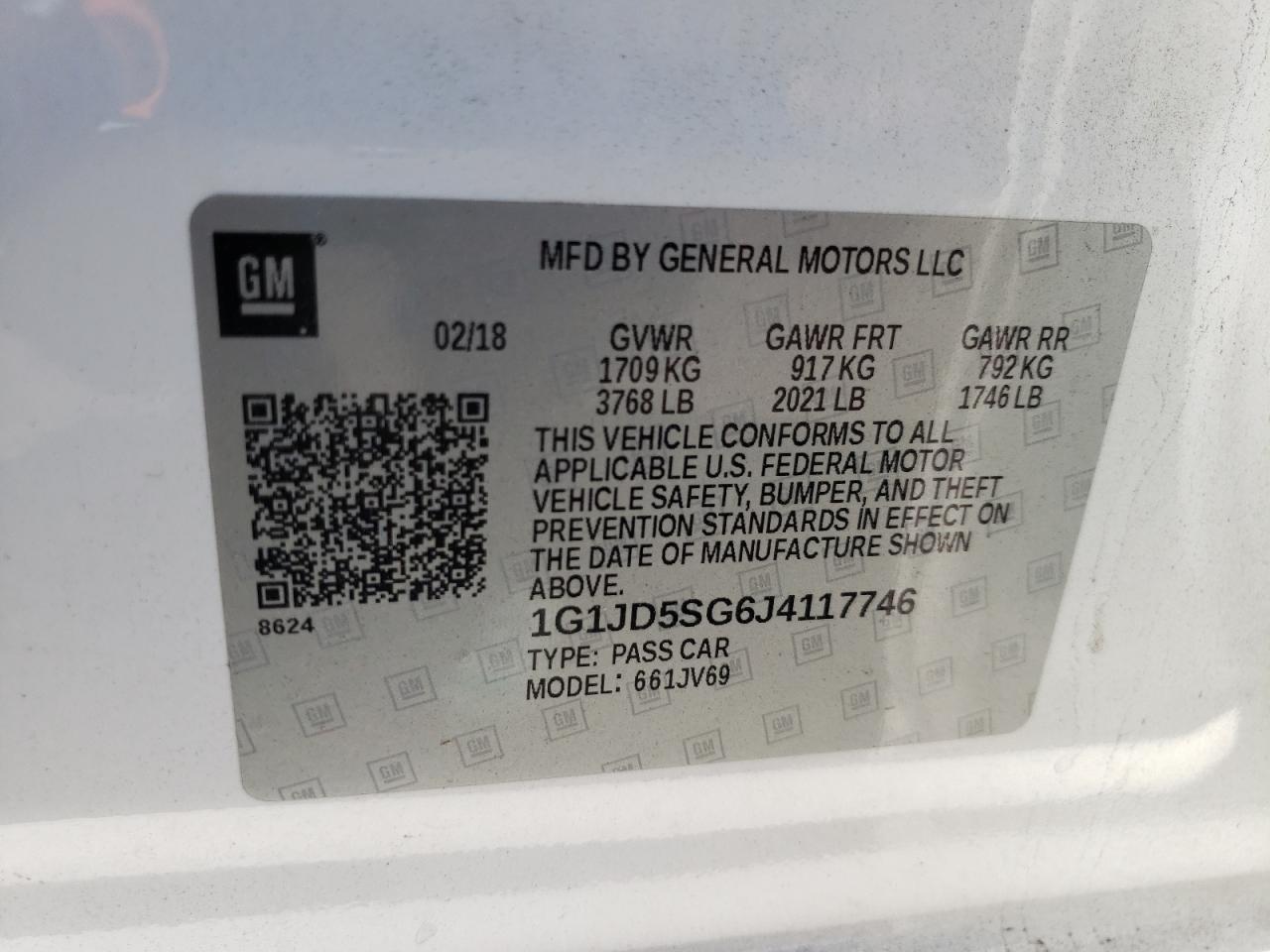 Photo 10 from auction – 2018 CHEVROLET SONIC LT with VIN 1G1JD5SG6J4117746