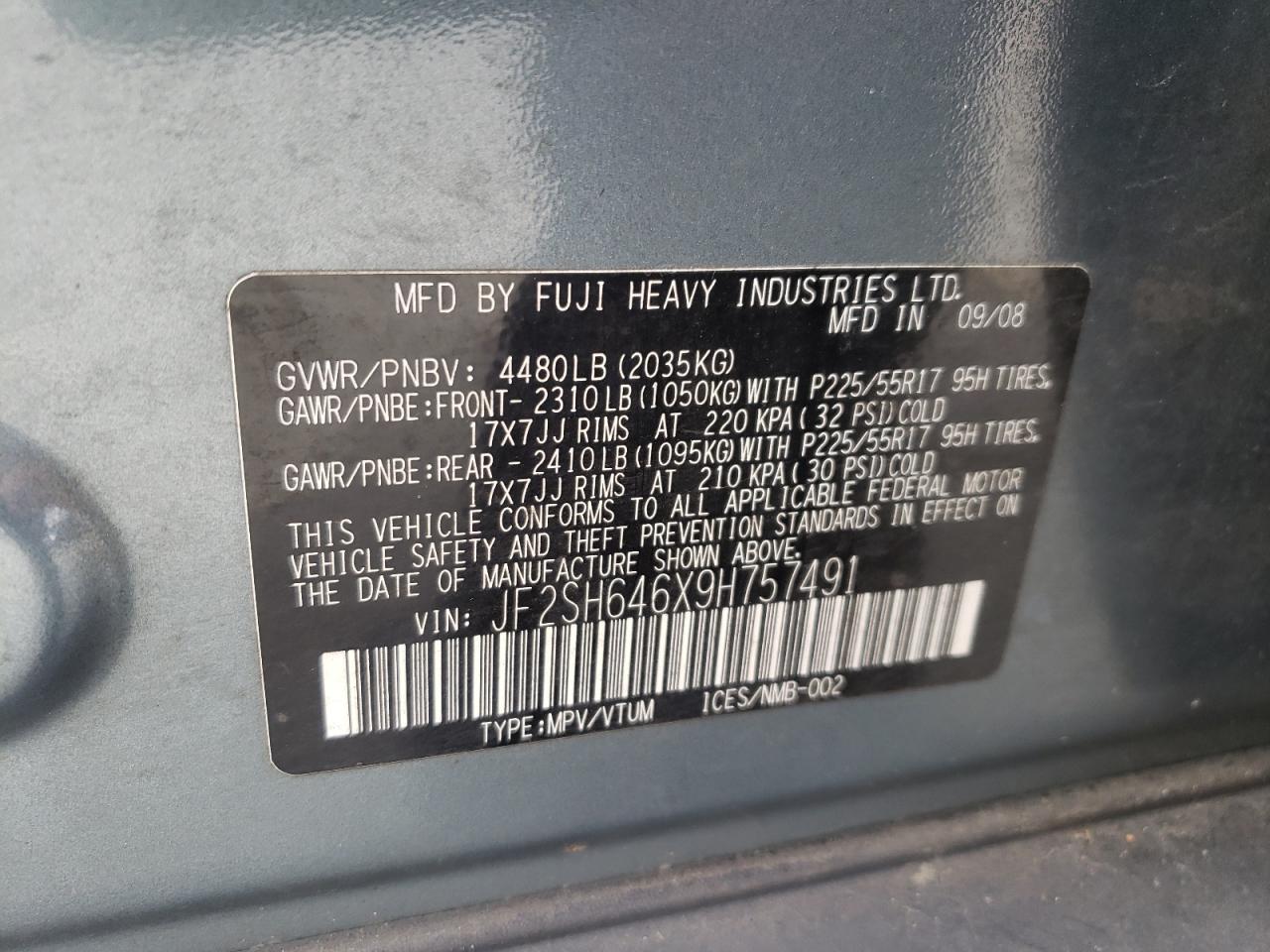Photo 10 from auction – 2009 SUBARU FORESTER 2 with VIN JF2SH646X9H757491