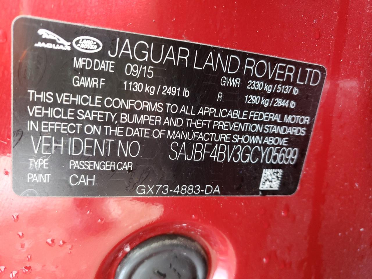 Photo 10 from auction – 2016 JAGUAR XF R - SPO with VIN SAJBF4BV3GCY05699