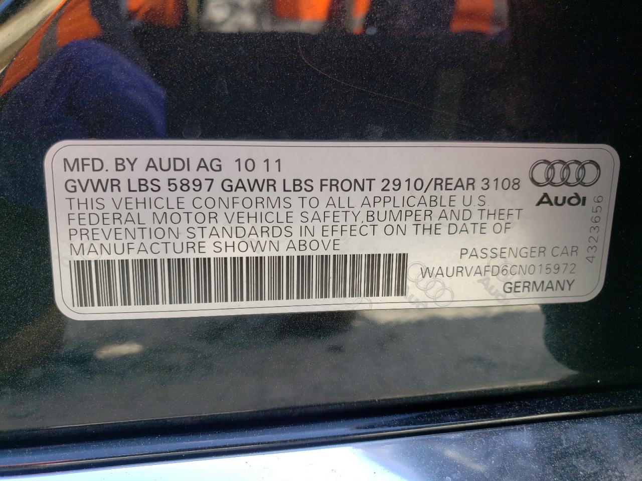 Photo 10 from auction – 2012 AUDI A8 L QUATT with VIN WAURVAFD6CN015972