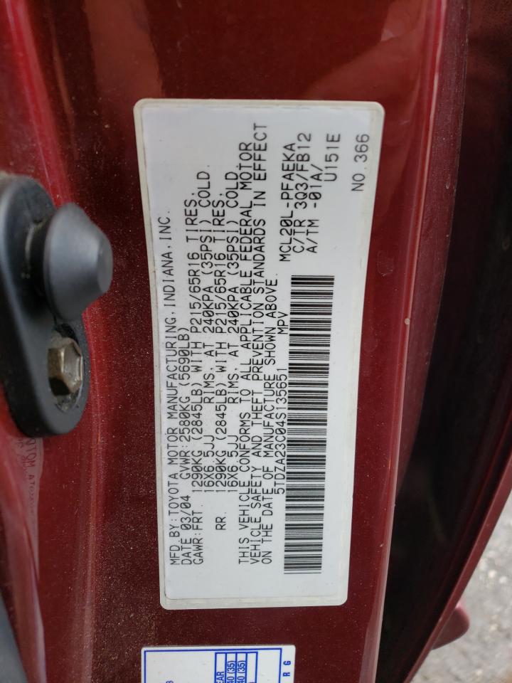 Photo 10 from auction – 2004 TOYOTA SIENNA CE with VIN 5TDZA23C04S135651