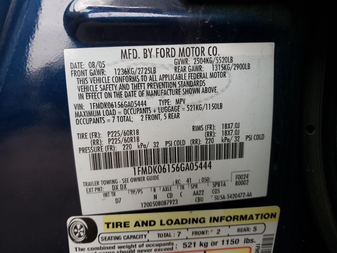Photo 10 from auction – 2006 FORD FREESTYLE with VIN 1FMDK06156GA05444