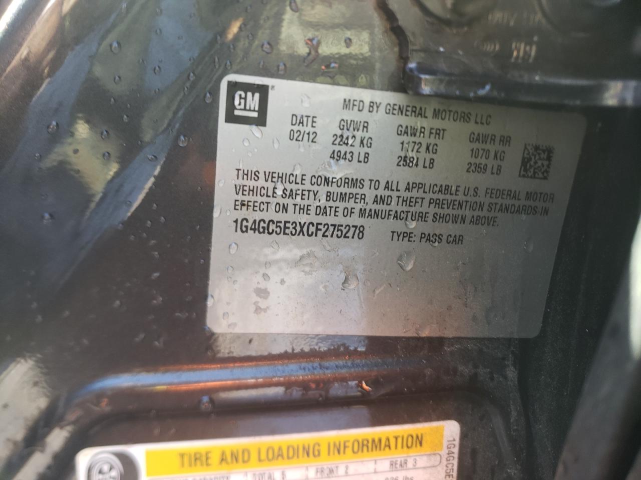 Photo 10 from auction – 2012 BUICK LACROSSE with VIN 1G4GC5E3XCF275278