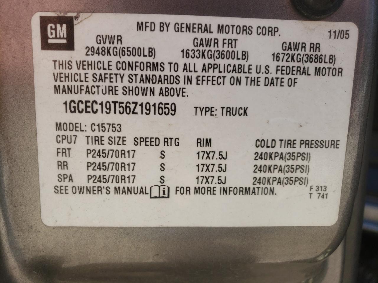 Photo 10 from auction – 2006 CHEVROLET SILVERADO with VIN 1GCEC19T56Z191659