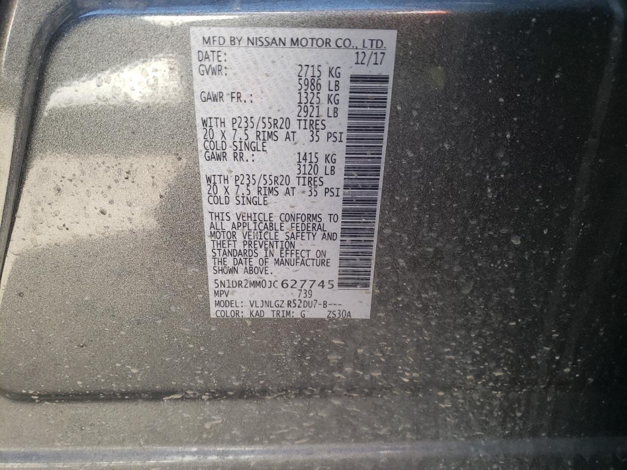 Photo 10 from auction – 2018 NISSAN PATHFINDER with VIN 5N1DR2MM0JC627745