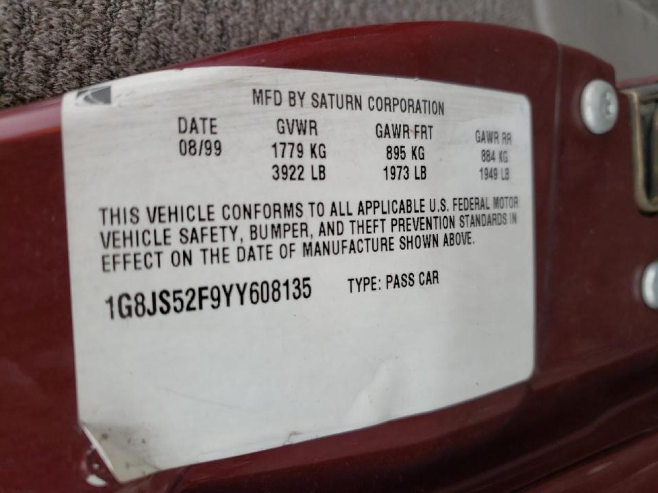 Photo 10 from auction – 2000 SATURN LS with VIN 1G8JS52F9YY608135