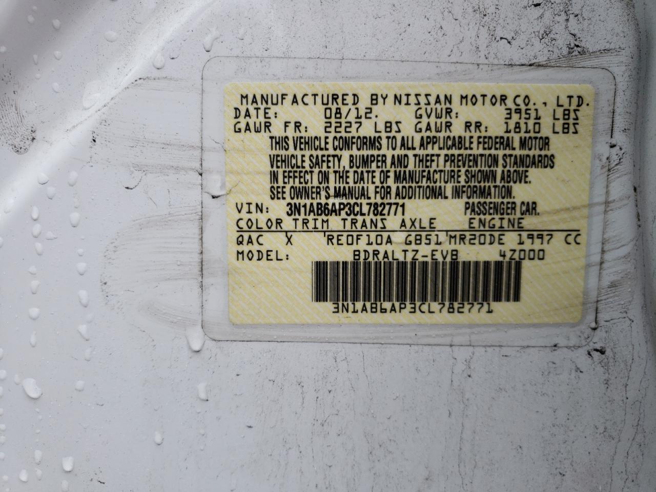 Photo 10 from auction – 2012 NISSAN SENTRA 2.0 with VIN 3N1AB6AP3CL782771