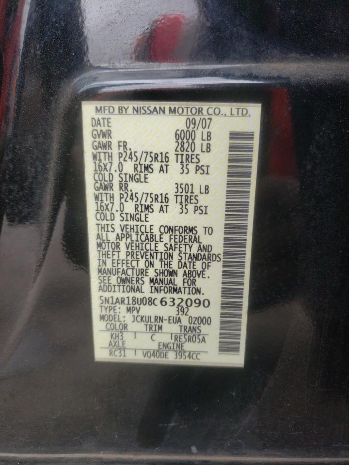 Photo 10 from auction – 2008 NISSAN PATHFINDER with VIN 5N1AR18U08C632090