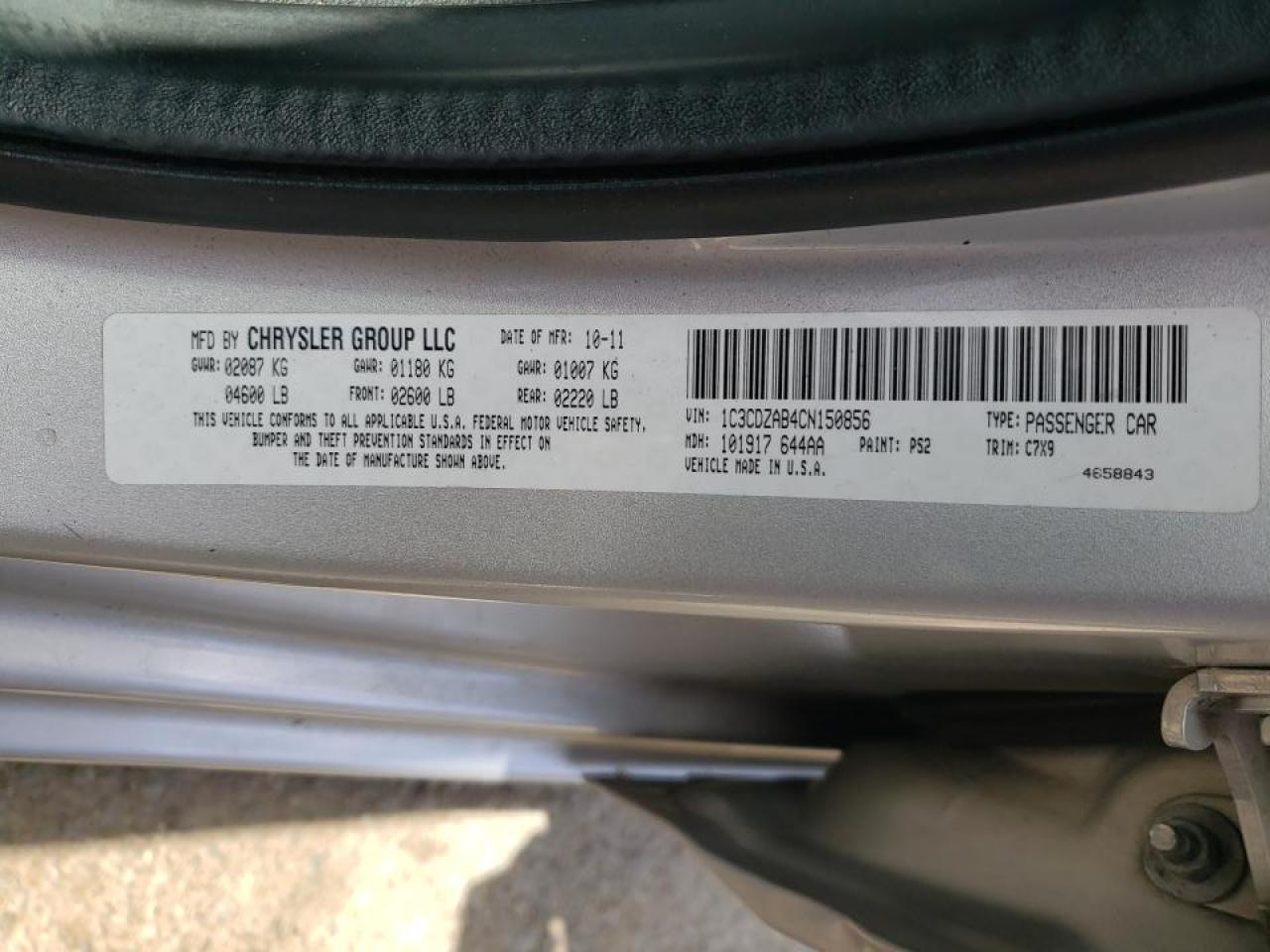 Photo 10 from auction – 2012 DODGE AVENGER SE with VIN 1C3CDZAB4CN150856