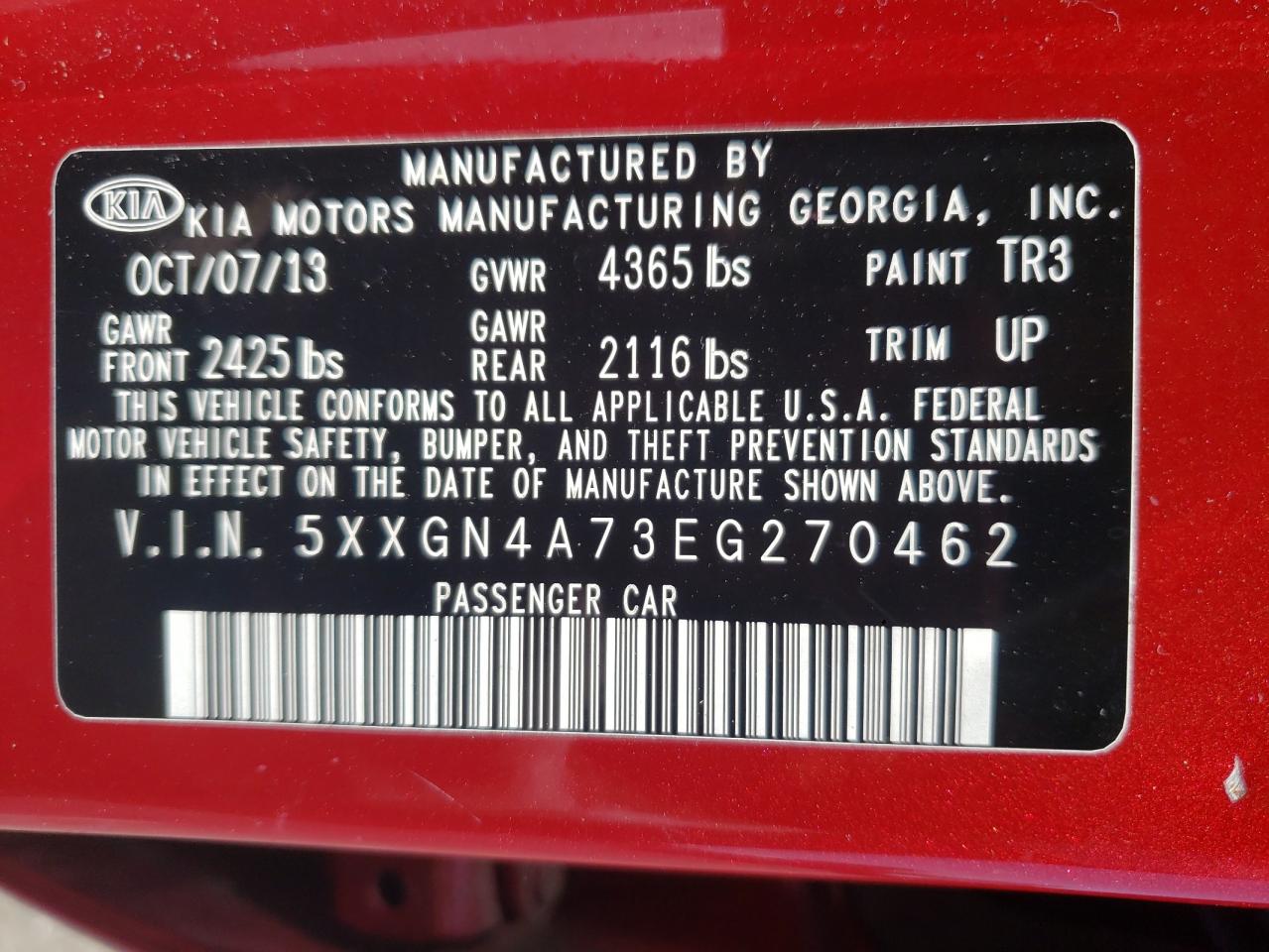 Photo 10 from auction – 2014 KIA OPTIMA EX with VIN 5XXGN4A73EG270462