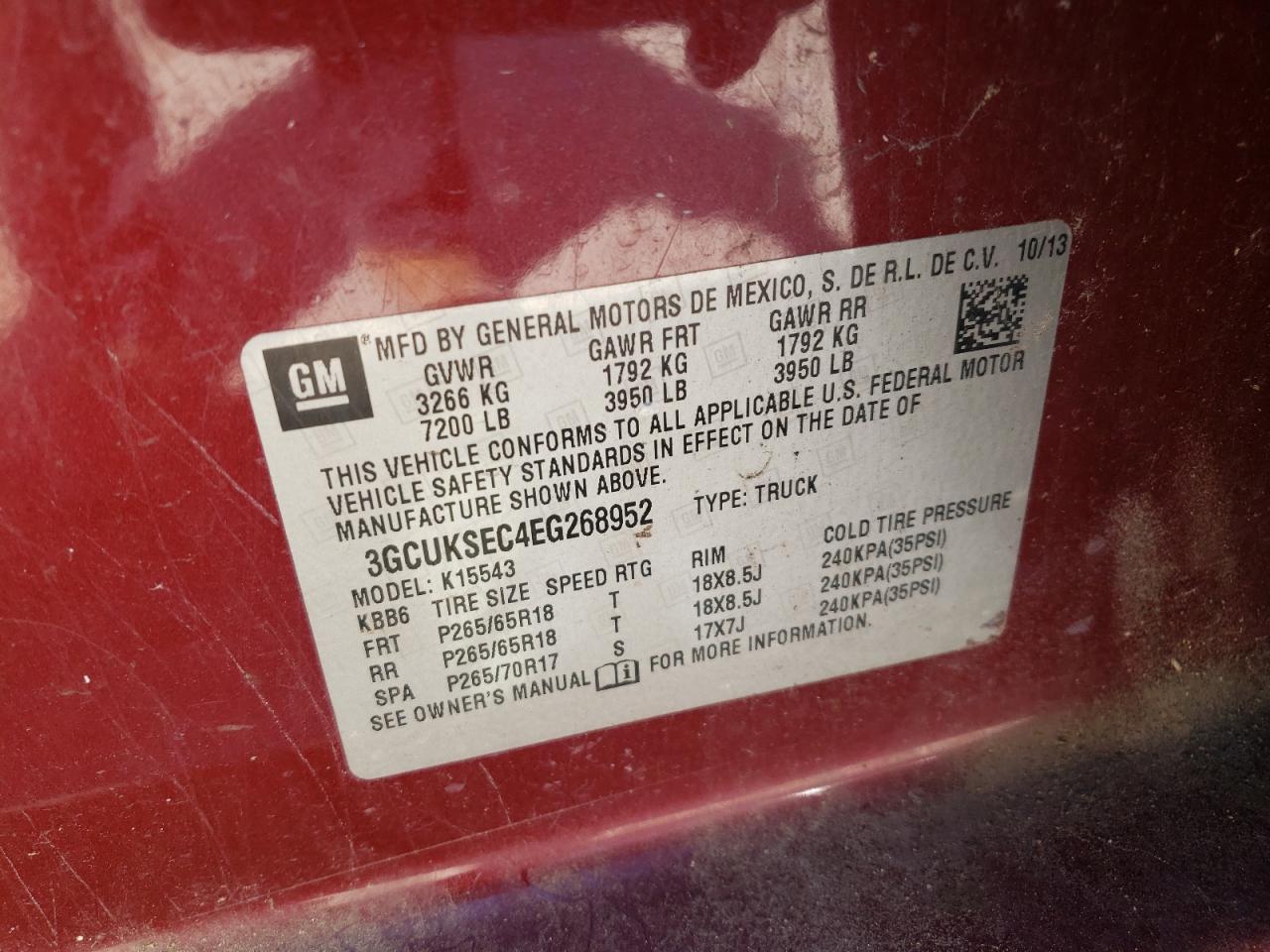 Photo 10 from auction – 2014 CHEVROLET SILVERADO with VIN 3GCUKSEC4EG268952