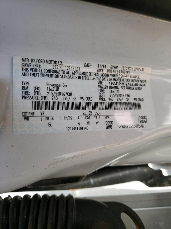 Photo 10 from auction – 2014 FORD FOCUS SE with VIN 1FADP3F24EL451404