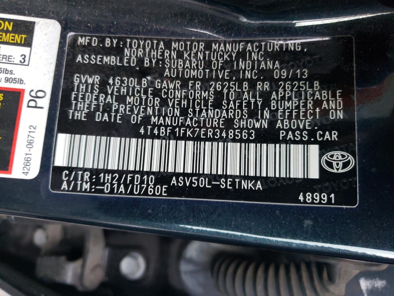 Photo 10 from auction – 2014 TOYOTA CAMRY LE with VIN 4T4BF1FK7ER348563