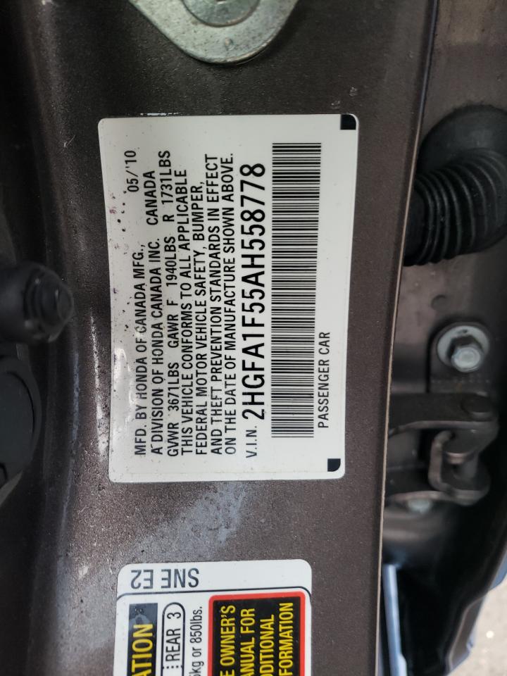 Photo 10 from auction – 2010 HONDA CIVIC LX with VIN 2HGFA1F55AH558778