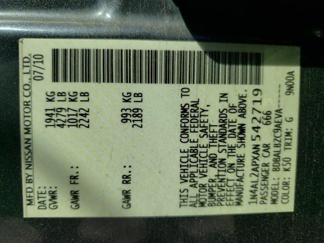 Photo 10 from auction – 2010 NISSAN ALTIMA BAS with VIN 1N4AL2APXAN542719