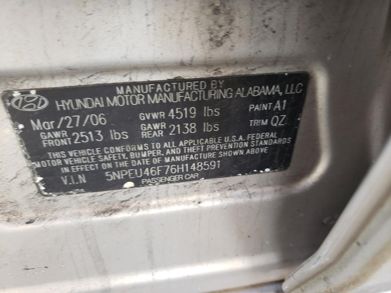 Photo 10 from auction – 2006 HYUNDAI SONATA with VIN 5NPEU46F76H148591