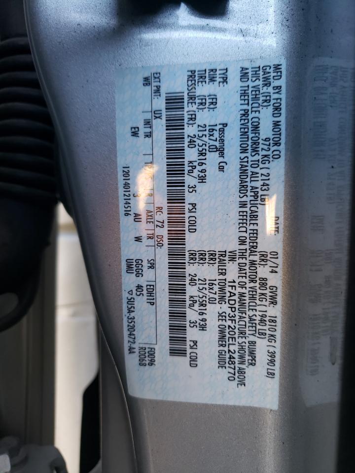 Photo 10 from auction – 2014 FORD FOCUS SE with VIN 1FADP3F20EL248770