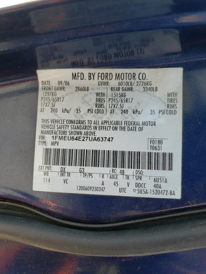 Photo 10 from auction – 2007 FORD EXPLORER E with VIN 1FMEU64E27UA63747