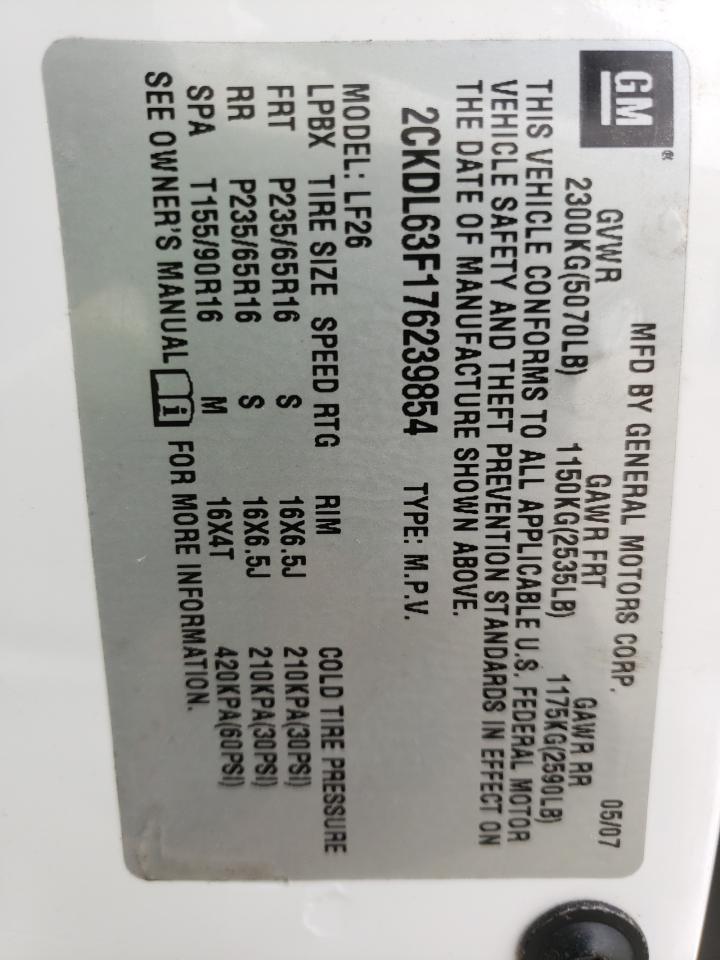 Photo 10 from auction – 2007 PONTIAC TORRENT with VIN 2CKDL63F176239854