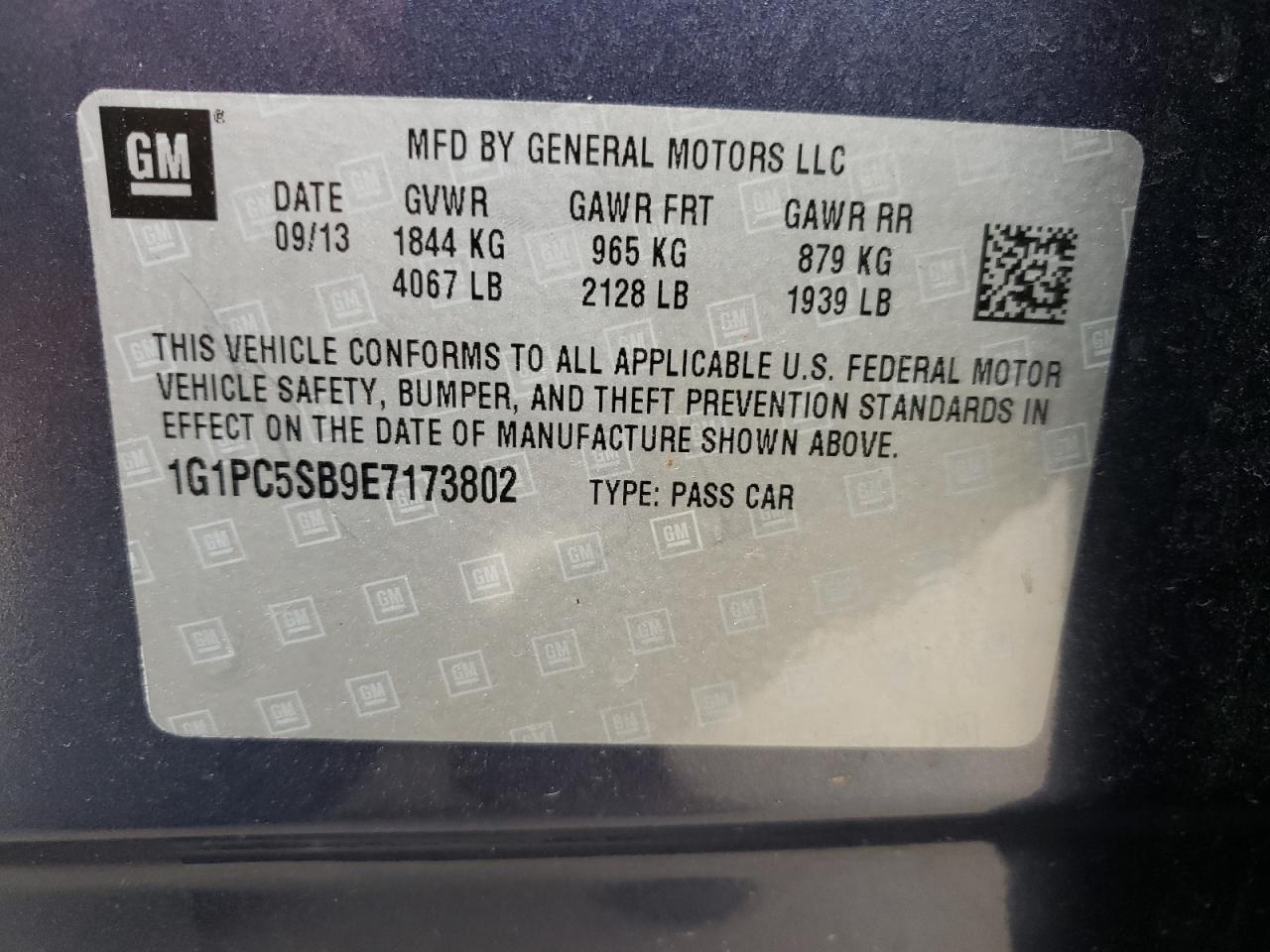 Photo 10 from auction – 2014 CHEVROLET CRUZE LT with VIN 1G1PC5SB9E7173802