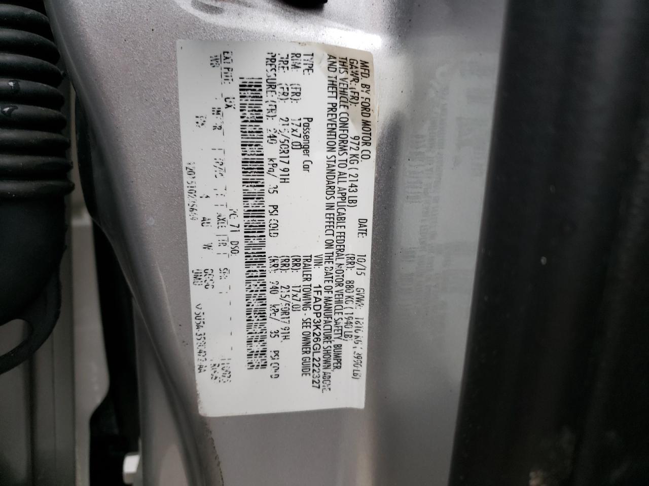 Photo 10 from auction – 2016 FORD FOCUS SE with VIN 1FADP3K26GL222327