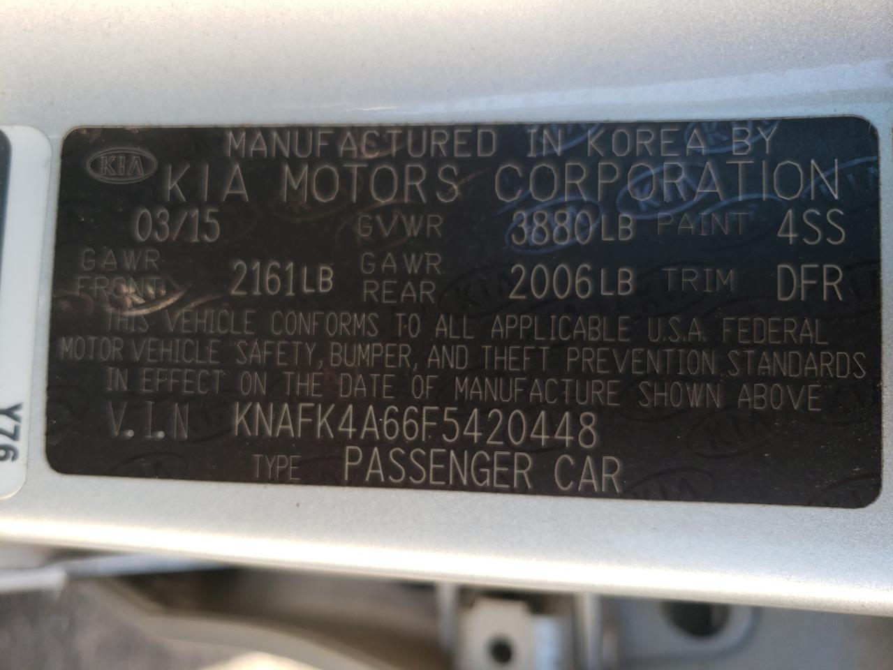 Photo 10 from auction – 2015 KIA FORTE LX with VIN KNAFK4A66F5420448