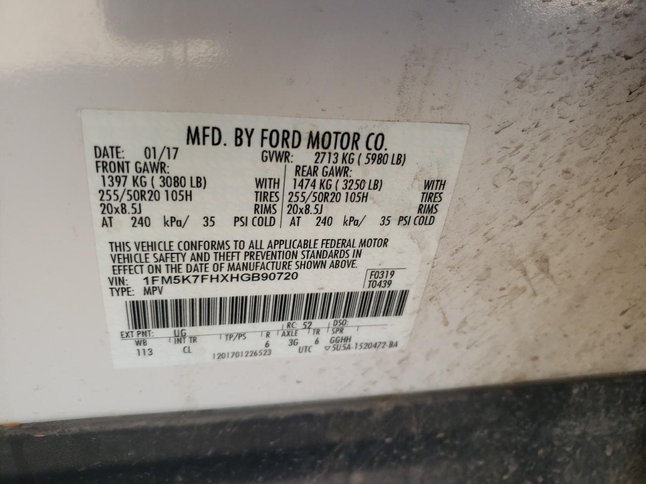 Photo 10 from auction – 2017 FORD EXPLORER L with VIN 1FM5K7FHXHGB90720