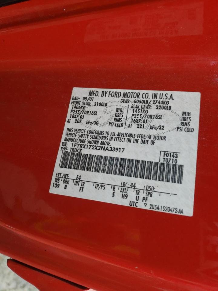 Photo 10 from auction – 2002 FORD F150 with VIN 1FTRX172X2NA33917