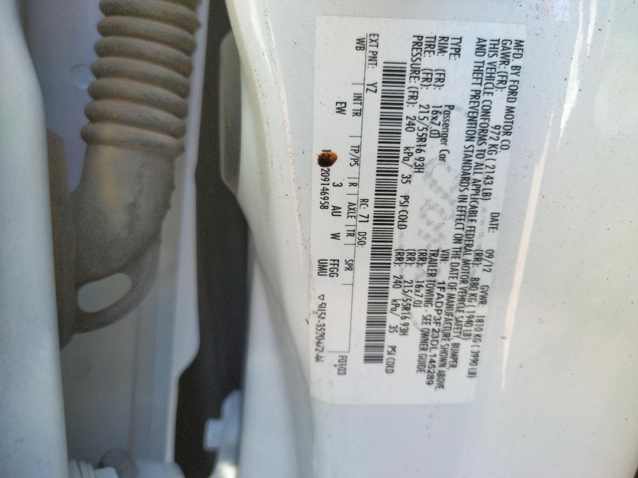 Photo 10 from auction – 2013 FORD FOCUS SE with VIN 1FADP3F23DL145289