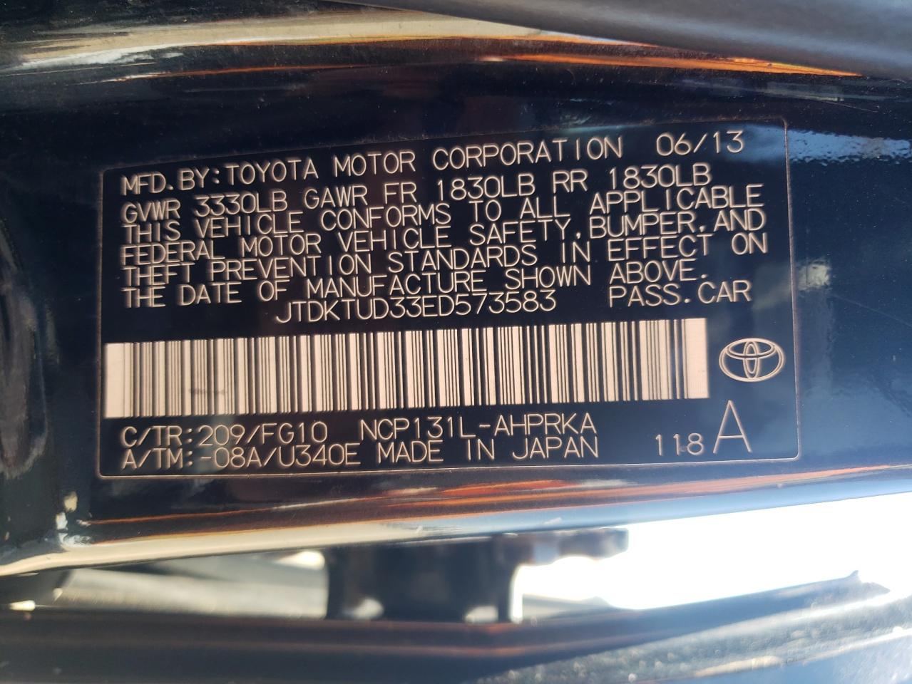Photo 10 from auction – 2014 TOYOTA YARIS with VIN JTDKTUD33ED573583