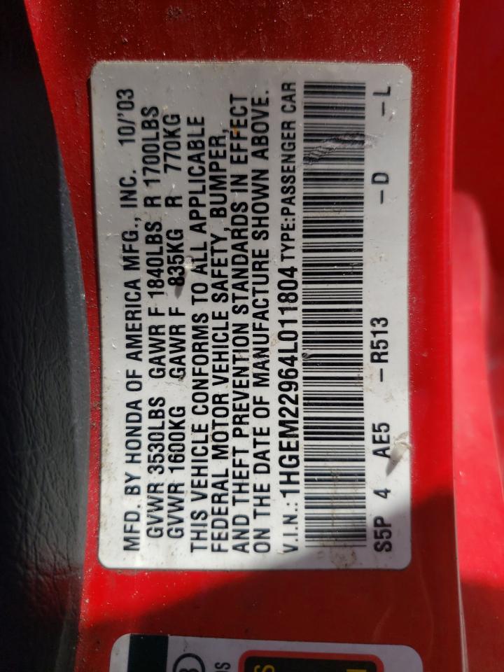 Photo 10 from auction – 2004 HONDA CIVIC EX with VIN 1HGEM22964L011804