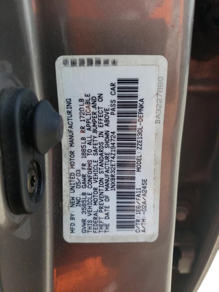 Photo 10 from auction – 2004 TOYOTA COROLLA with VIN 1NXBR32E74Z194724