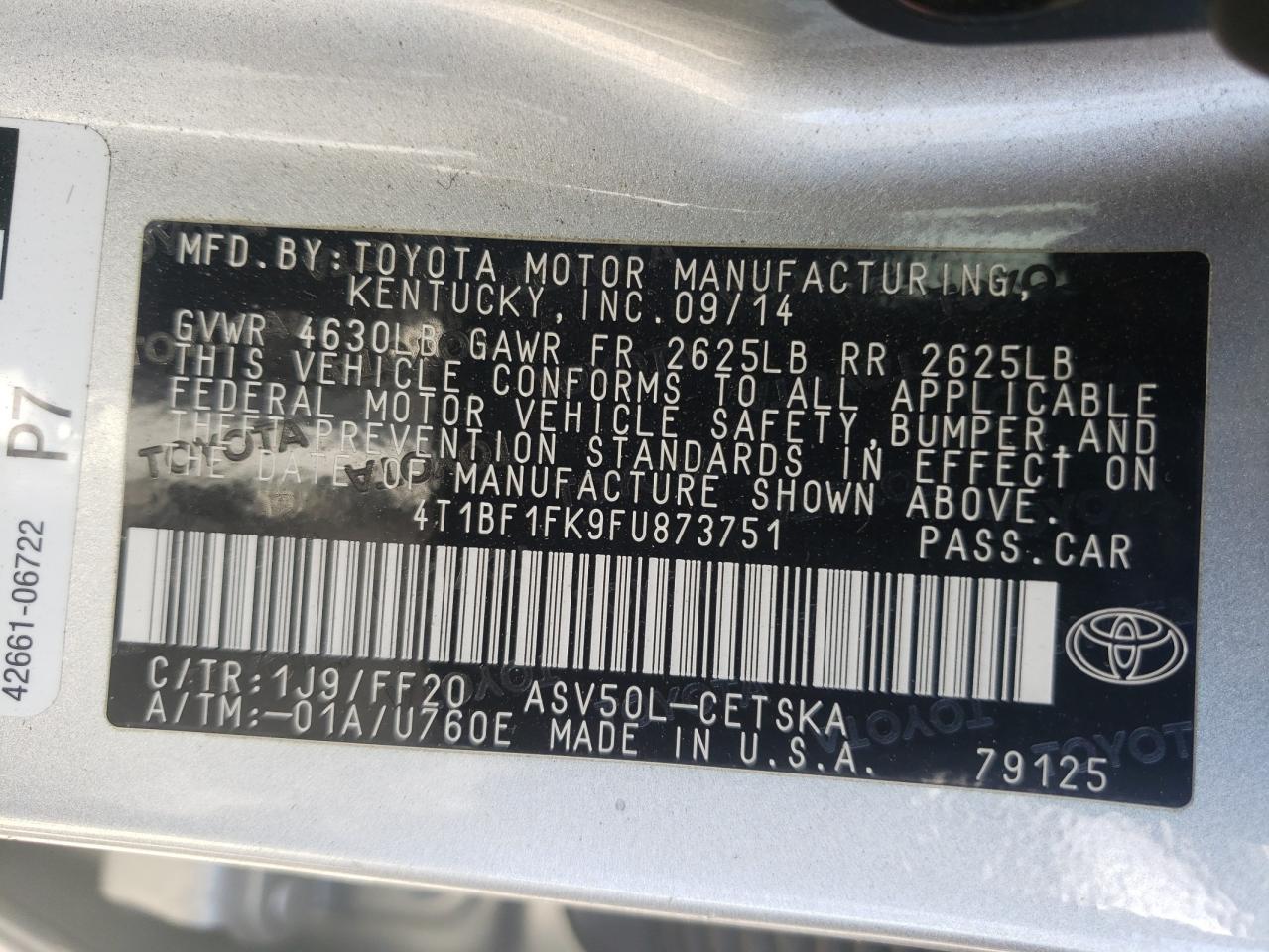 Photo 10 from auction – 2015 TOYOTA CAMRY LE with VIN 4T1BF1FK9FU873751
