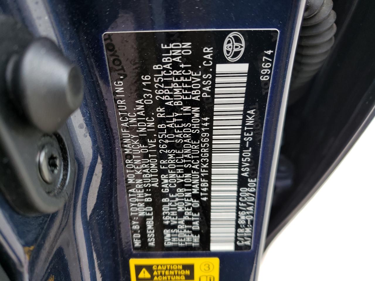 Photo 10 from auction – 2016 TOYOTA CAMRY LE with VIN 4T4BF1FK3GR569144
