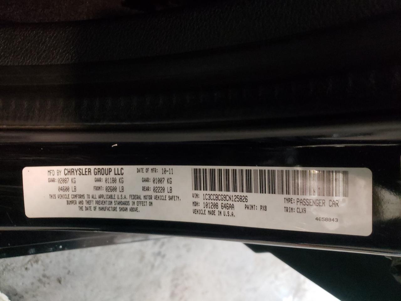 Photo 10 from auction – 2012 CHRYSLER 200 LIMITE with VIN 1C3CCBCG9CN125826