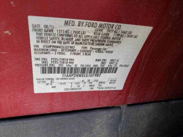Photo 10 from auction – 2012 FORD TAURUS SEL with VIN 1FAHP2HWXCG107982