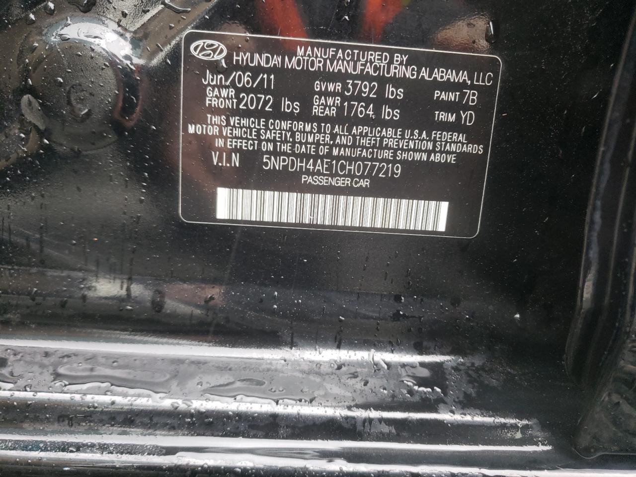 Photo 10 from auction – 2012 HYUNDAI ELANTRA GL with VIN 5NPDH4AE1CH077219