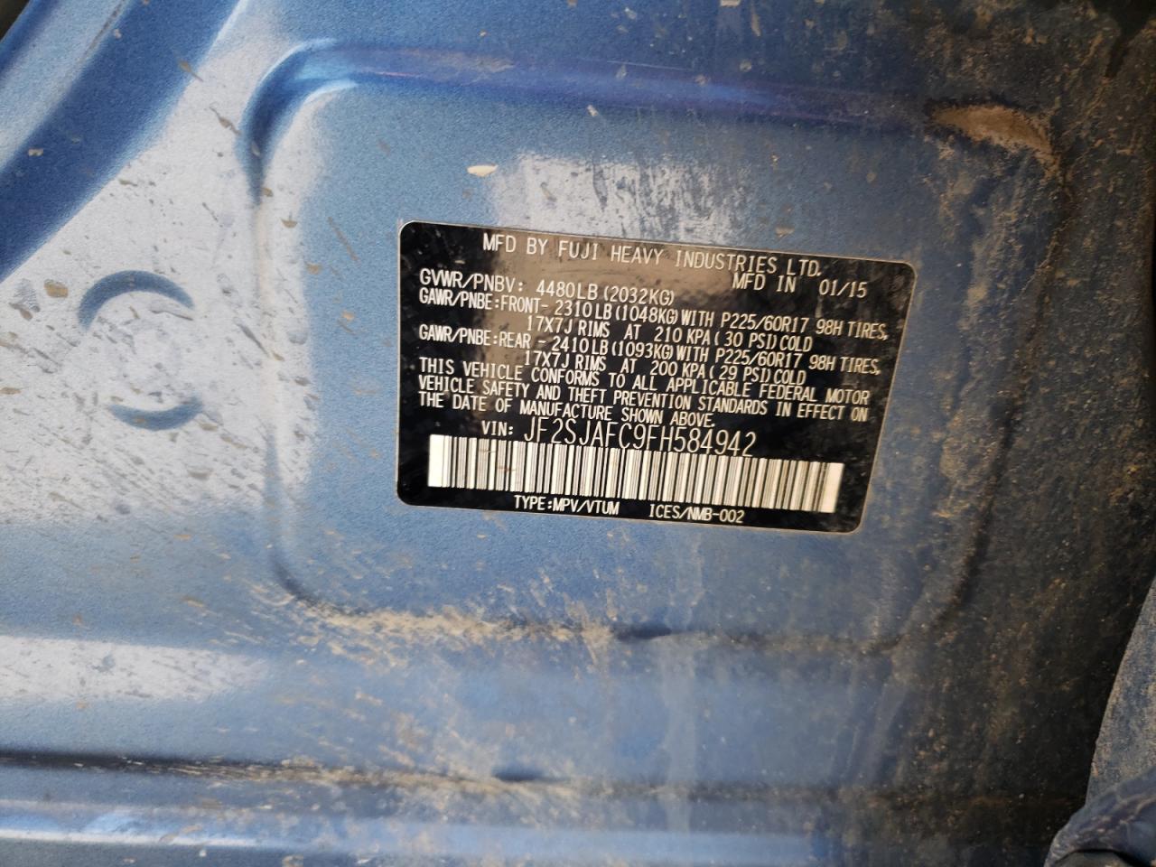 Photo 10 from auction – 2015 SUBARU FORESTER 2 with VIN JF2SJAFC9FH584942